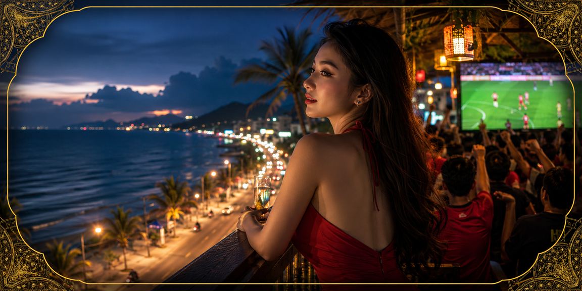 Người chơi VIP theo dõi bóng đá bên bờ biển Mũi Né buổi chiều